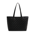 Klassische schwarze gesteppte Shopper-Tasche mit goldenen Nieten und langen Schultergurten - Schwarz
