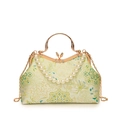 Elegante Abendtasche mit Blumenstickerei Perlengriff und Goldkette in Hellgrün - Grün