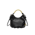 Elegante zwarte crescent hobo tas met gouden metalen handvat en leren knoopdetails - Zwart