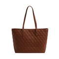 Grand sac cabas en cuir matelassé marron foncé avec anses longues et rivets dorés - Marron