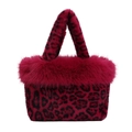 Roze pluche tas met luipaardprint en imitatiebont voor dames in de winter - Rozerood