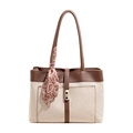 Borsa tote retrò in tela bicolore con fibbia in metallo e sciarpa paisley decorativa - Marrone