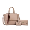 Minimalist beige tote bag 3-piece set with crossbody strap and litchi grain texture - Tote Bag Wallet And Card Holder (Beige Set)