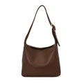 Sac bandoulière minimaliste en cuir grainé marron foncé avec boucle dorée réglable - Sans Pendentif / Marron
