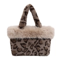 Winterse pluche handtas met luipaardprint, beige imitatiebont en zacht handvat - Khaki