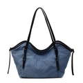 Grande borsa tote in denim blu con cinturini in pelle nera e fibbie argentate - Blu