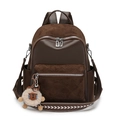 Sac à dos femme marron foncé avec poche surpiquée et porte-clé agneau beige - Avec Pendentif / café