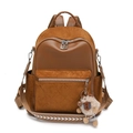 Sac à dos marron en cuir et daim avec poche matelassée et charm de mouton blanc - Avec Pendentif / Marron