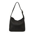 Sac hobo minimaliste en cuir noir à motif litchi avec boucle dorée ajustable - Sans Pendentif / Noir
