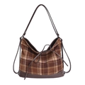 Bruine geruite tote bag met leren bies en stijlvol trekkoord met strikdetail - Bruin