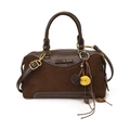 Borsa in camoscio marrone scuro con fiocco in pelle e ciondolo a pompon - Senza Ciondolo / Marrone