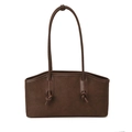 Bolso de hombro de cuero trenzado marrón con detalle de nudo y diseño minimalista - Marrón