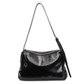 Grande borsa tote nera in ecopelle con tracolla regolabile e dettaglio ad anello argento - Nero
