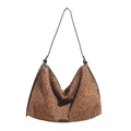 Large leopard print shoulder bag in classic brown tones with sleek black straps - Brown
