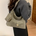 Retro grey-green shoulder bag with contrast stitching and matching mini coin purse - Green