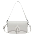 White faux leather shoulder bag with round buckle detail and stitching texture - White