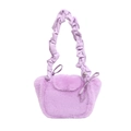 Borsa a mano in peluche viola con morbida ecopelliccia e manico in pelle PU arricciata - Viola