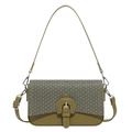 Olive green crossbody bag with woven flap detail and horseshoe buckle on white background - Green