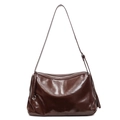Grande borsa tote in pelle cerata marrone scuro con cerniera e tracolla regolabile - Marrone