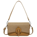 Brown leather crossbody bag with woven texture flap and metallic buckle detail - Brown