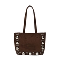 Dark brown suede tote bag with large silver stud rivets and long shoulder straps - Brown