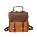 Zaino vintage bicolore in ecopelle marrone e caramello con cuciture bianche a vista - Marrone