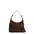 Donkerbruine vintage suède hobo tas met ster applicaties en verstelbare leren riem - Bruin
