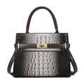 Women's gradient grey crocodile embossed handbag with top handles and turn-lock closure - Gray