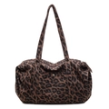 Geräumige Canvas-Tasche mit Leopardenmuster, Doppelriemen und runder Metallschnalle - Braun