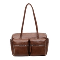 Borsa a spalla marrone vintage in pelle con tasche multiple e zip frontali - Marrone
