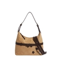 Retro kaki suède schoudertas met sterrenpatches en strikdetail in vintage stijl - Khaki