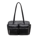 Borsa a spalla vintage nera in pelle PU con doppie tasche frontali con zip funzionali - Nero