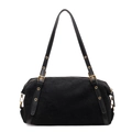 Borsa a cuscino vintage in pelle scamosciata nera con tracolla regolabile - Nero