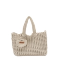 Bolso de ganchillo beige hecho a mano con colgante de corazón y etiqueta de madera - Beige