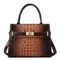 Braune Damen Handtasche mit Krokodilprägung, goldenem Verschluss und Schultergurt - Braun