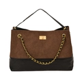 Vintage Handtasche in Braun und Schwarz mit Steppmuster und goldener Kette - Braun