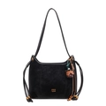 Black matte suede underarm bag with decorative floral pendant and beaded tassel - No Pendant / Black