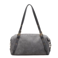 Borsa a spalla rettangolare in camoscio grigio con cinghie regolabili e occhielli d'oro - Grigio