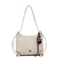 Minimalist off-white leather shoulder bag with floral charms and metal logo detail - No Pendant / Off White