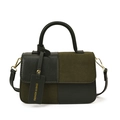 Borsa a tracolla in pelle nera e camoscio verde oliva con design patchwork alla moda - Verde