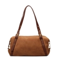 Borsa a cuscino vintage in pelle scamosciata marrone con occhielli dorati e cinturini - Marrone