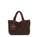 Bolso de ganchillo marrón oscuro hecho a mano con textura de gofre y adorno - Marrón