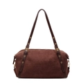 Borsa a cuscino vintage in pelle scamosciata marrone scuro con occhielli dorati - Marrone