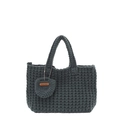 Bolso de hombro gris oscuro tejido a mano con colgante de corazón 'Hand Made' - Verde