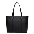 Elegante borsa tote in pelle nera a grana con dettagli raffinati di cuciture verticali - Nero