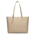 Fashionable beige lychee pattern leather tote bag with golden adjustable straps for women - Off White