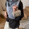 Mini silver quilted handbag with golden twist lock and chain strap for women - Silver
