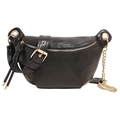 Fashionable black PU leather crescent waist bag with gold chain and adjustable strap - Black