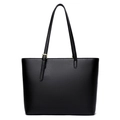 Classic black tote bag in lychee pattern leather with golden adjustable buckles - Black