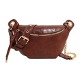 Vintage brown soft leather sling bag with adjustable gold chain strap and moon shape - Red